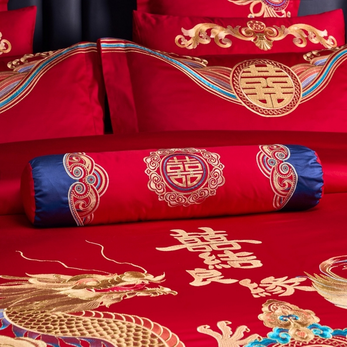 91家纺网 家纺一手货源 找家纺 慕她家纺 2026年全棉纯棉婚庆四件套大红色刺绣结床上用品（床盖款加40） 盛唐婚礼