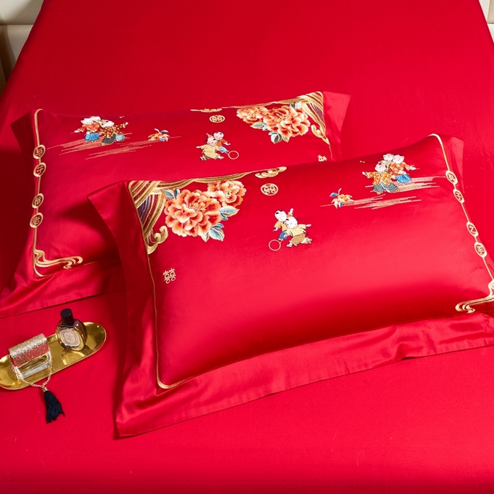 91家纺网 家纺一手货源 找家纺 慕她家纺 2026年全棉纯棉婚庆四件套大红色刺绣结床上用品（床盖款加40） 盛世红妆