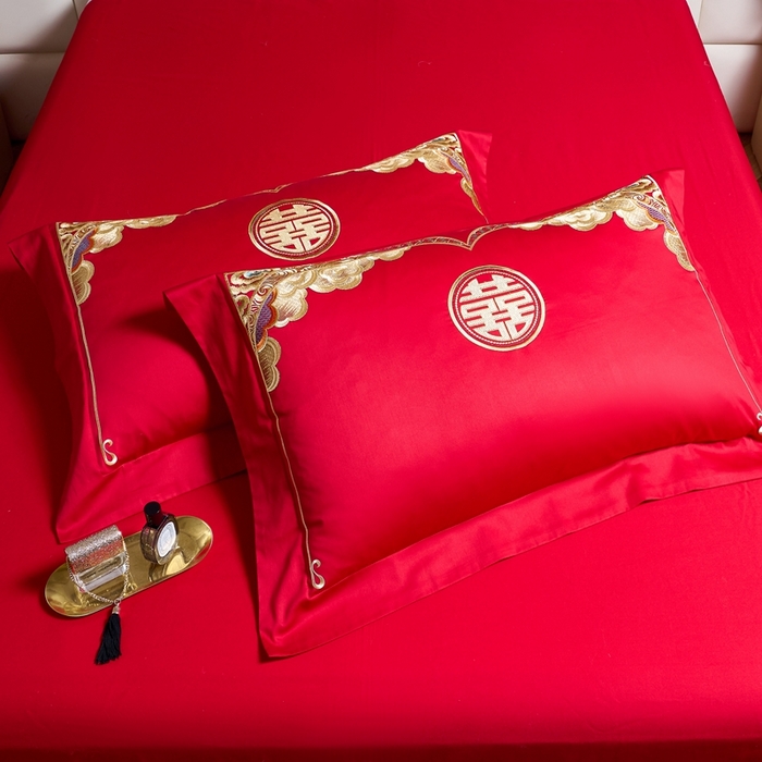 91家纺网 家纺一手货源 找家纺 慕她家纺 2026年全棉纯棉婚庆四件套大红色刺绣结床上用品（床盖款加40） 华贵龙凤