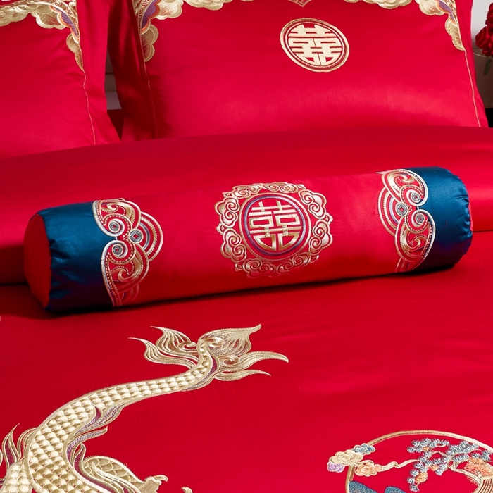 91家纺网 家纺一手货源 找家纺 慕她家纺 2026年全棉纯棉婚庆四件套大红色刺绣结床上用品（床盖款加40） 华贵龙凤