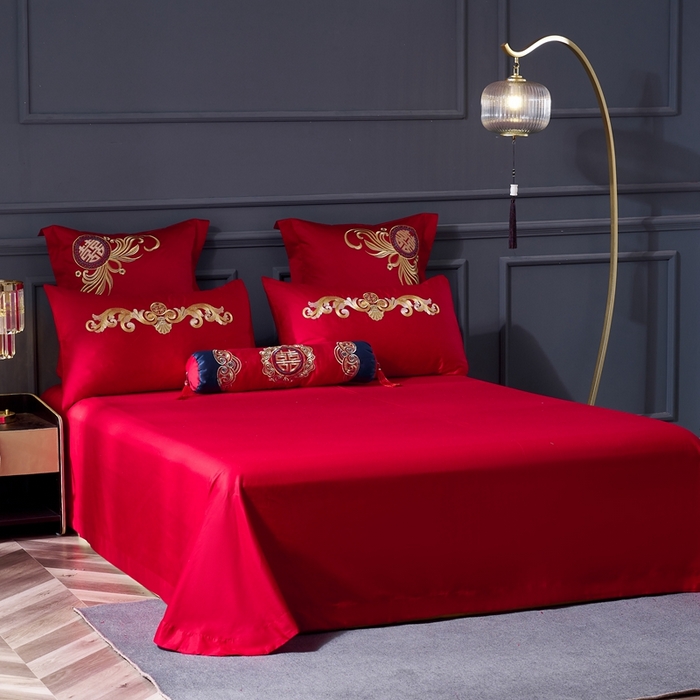 91家纺网 家纺一手货源 找家纺 慕她家纺 2026年全棉纯棉婚庆四件套大红色刺绣结床上用品（床盖款加40） 锦绣龙凤