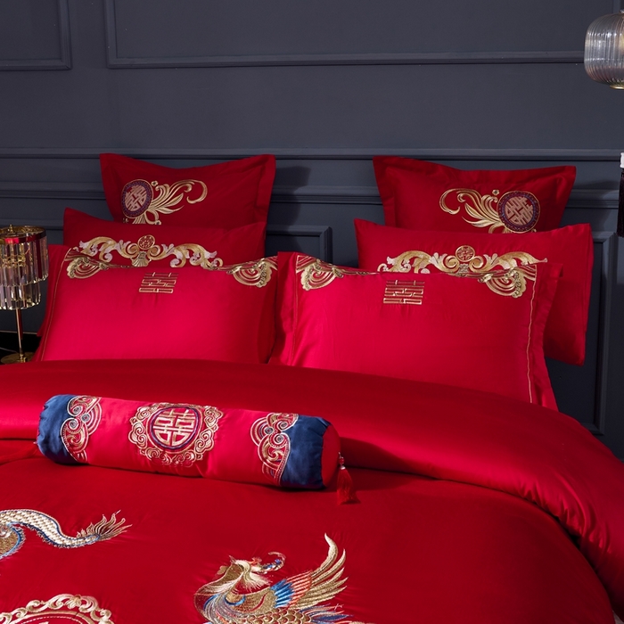 91家纺网 家纺一手货源 找家纺 慕她家纺 2026年全棉纯棉婚庆四件套大红色刺绣结床上用品（床盖款加40） 锦绣龙凤