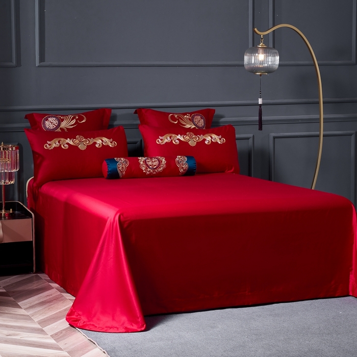 91家纺网 家纺一手货源 找家纺 慕她家纺 2026年全棉纯棉婚庆四件套大红色刺绣结床上用品（床盖款加40） 龙凤婚约