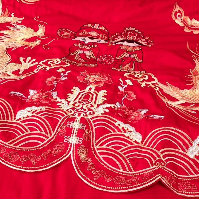 91家纺网 家纺一手货源 找家纺 慕她家纺 2026年全棉纯棉婚庆四件套大红色刺绣结床上用品（床盖款加40） 龙凤迎亲