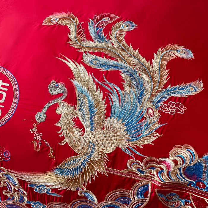 91家纺网 家纺一手货源 找家纺 慕她家纺 2026年全棉纯棉婚庆四件套大红色刺绣结床上用品（床盖款加40） 龙凤婚约