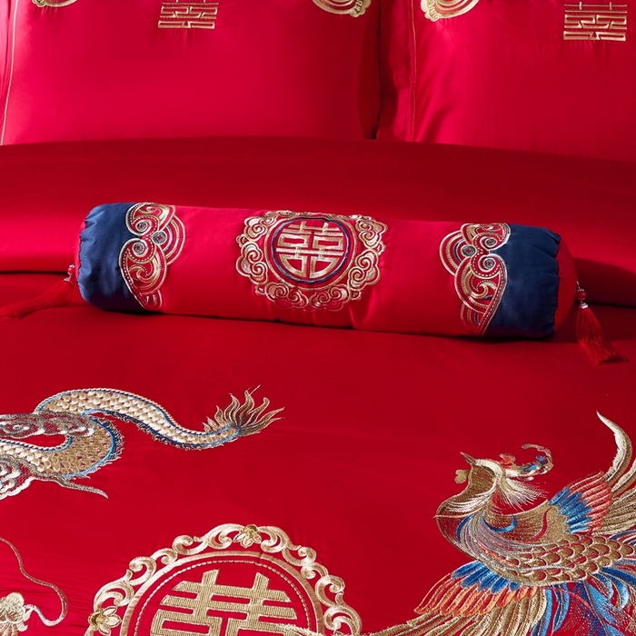 91家纺网 家纺一手货源 找家纺 慕她家纺 2026年全棉纯棉婚庆四件套大红色刺绣结床上用品（床盖款加40） 锦绣龙凤