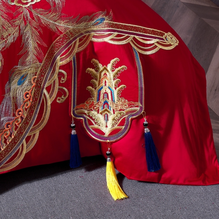 91家纺网 家纺一手货源 找家纺 慕她家纺 2026年全棉纯棉婚庆四件套大红色刺绣结床上用品（床盖款加40） 锦绣龙凤