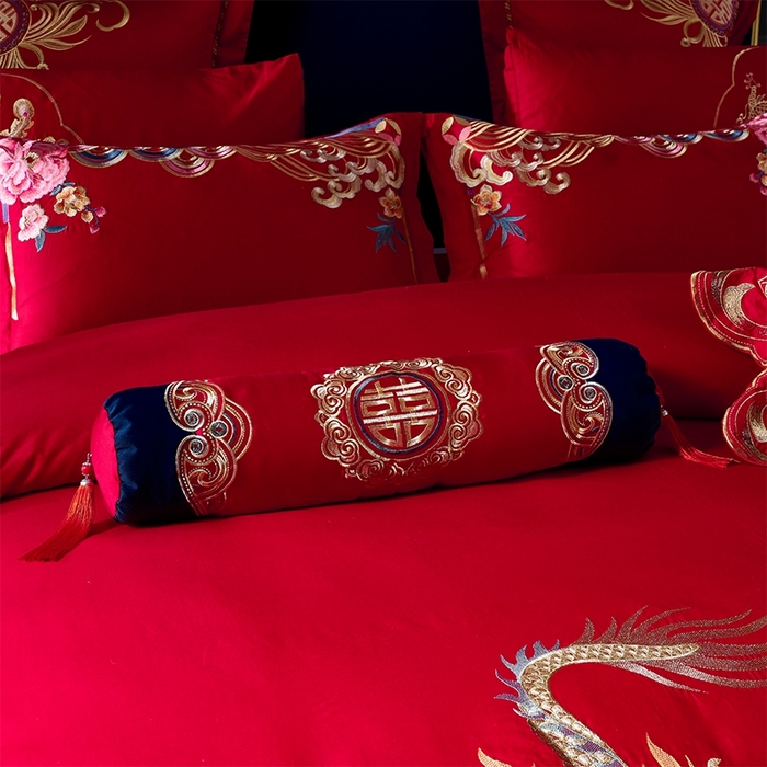 91家纺网 家纺一手货源 找家纺 慕她家纺 2026年全棉纯棉婚庆四件套大红色刺绣结床上用品（床盖款加40） 长绒棉-欢喜龙凤