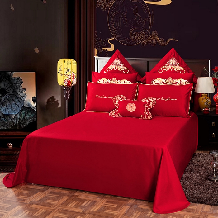 91家纺网 家纺一手货源 找家纺 慕她家纺 2026年全棉纯棉婚庆四件套大红色刺绣结床上用品（床盖款加40） 浪漫喜事