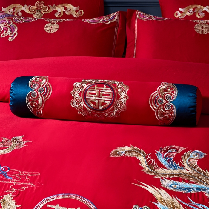 91家纺网 家纺一手货源 找家纺 慕她家纺 2026年全棉纯棉婚庆四件套大红色刺绣结床上用品（床盖款加40） 龙凤婚约