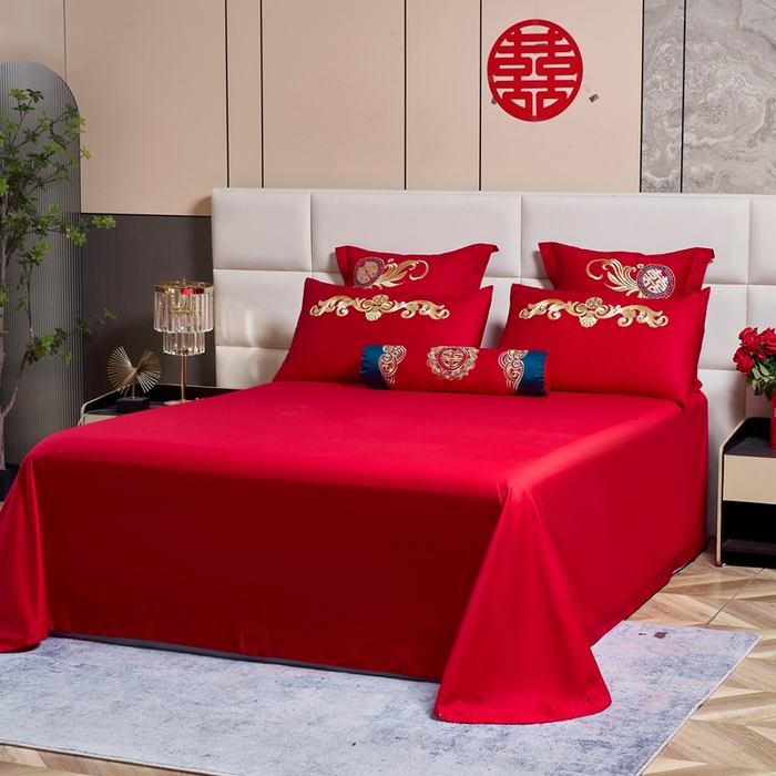 91家纺网 家纺一手货源 找家纺 慕她家纺 2026年全棉纯棉婚庆四件套大红色刺绣结床上用品（床盖款加40） 华贵龙凤