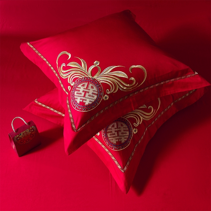 91家纺网 家纺一手货源 找家纺 慕她家纺 2026年全棉纯棉婚庆四件套大红色刺绣结床上用品（床盖款加40） 长绒棉-欢喜龙凤