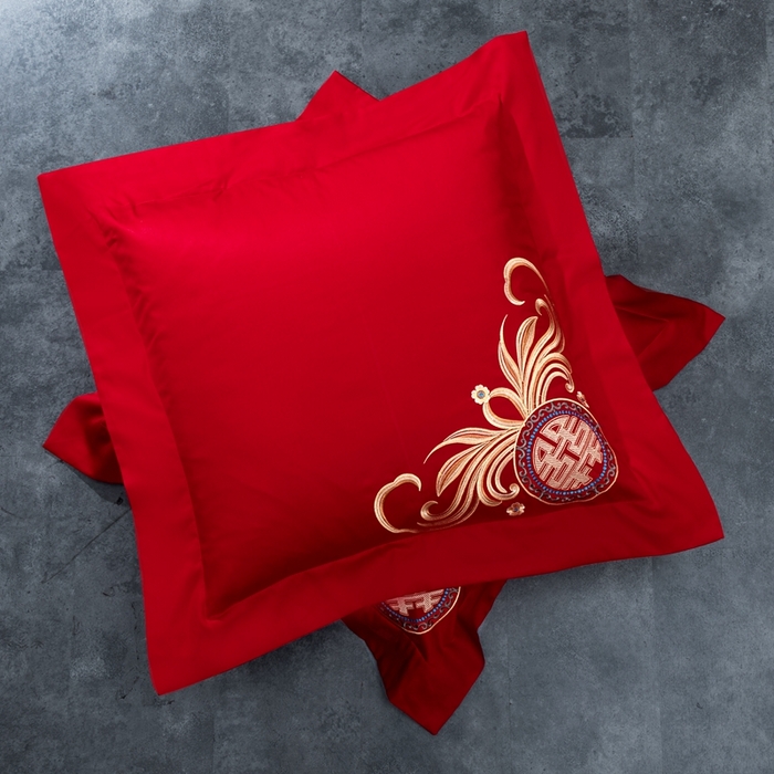 91家纺网 家纺一手货源 找家纺 慕她家纺 2026年全棉纯棉婚庆四件套大红色刺绣结床上用品（床盖款加40） 龙凤报喜