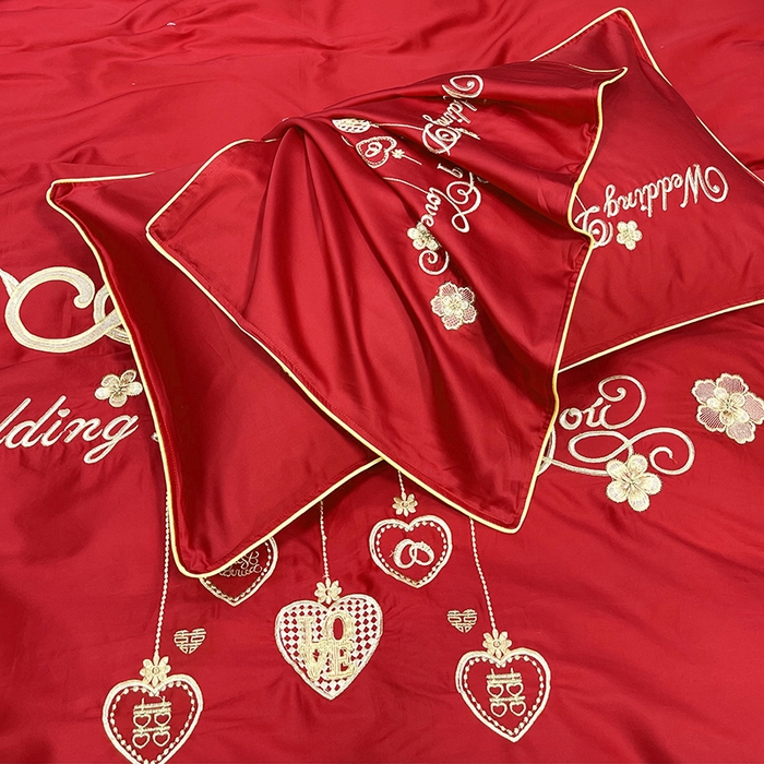 91家纺网 家纺一手货源 找家纺 慕她家纺 2026年全棉纯棉婚庆四件套大红色刺绣结床上用品（床盖款加40） 浪漫喜事