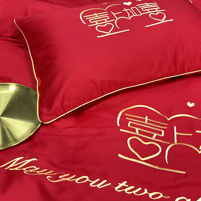 91家纺网 家纺一手货源 找家纺 慕她家纺 2026年全棉纯棉婚庆四件套大红色刺绣结床上用品（床盖款加40） 喜上加喜