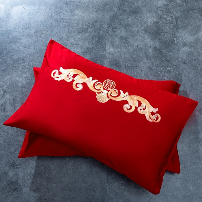 91家纺网 家纺一手货源 找家纺 慕她家纺 2026年全棉纯棉婚庆四件套大红色刺绣结床上用品（床盖款加40） 龙凤报喜