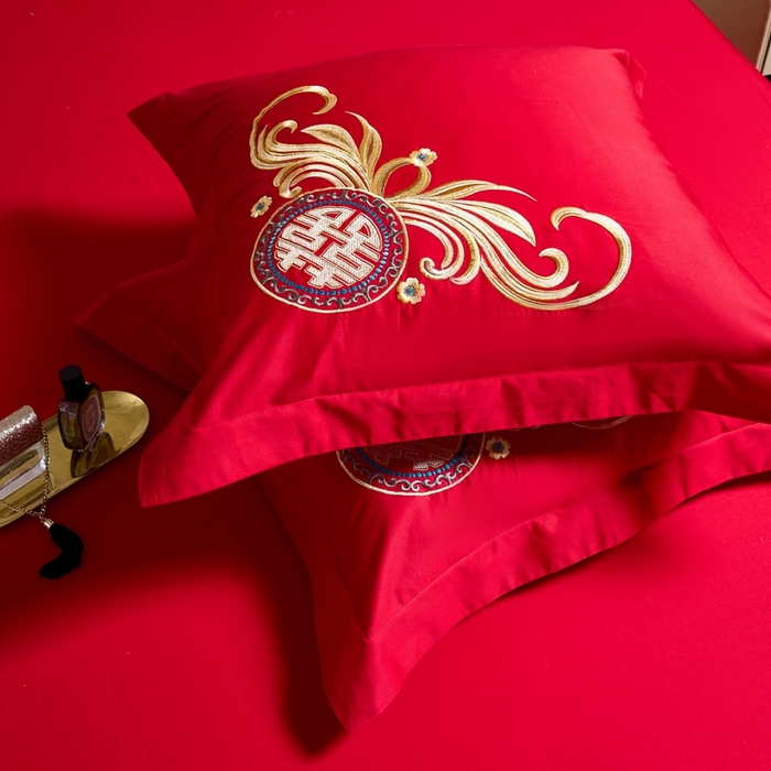 91家纺网 家纺一手货源 找家纺 慕她家纺 2026年全棉纯棉婚庆四件套大红色刺绣结床上用品（床盖款加40） 华贵龙凤