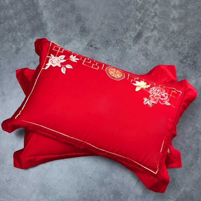 91家纺网 家纺一手货源 找家纺 慕她家纺 2026年全棉纯棉婚庆四件套大红色刺绣结床上用品（床盖款加40） 龙凤报喜