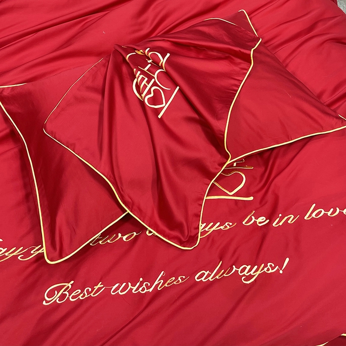 91家纺网 家纺一手货源 找家纺 慕她家纺 2026年全棉纯棉婚庆四件套大红色刺绣结床上用品（床盖款加40） 喜上加喜