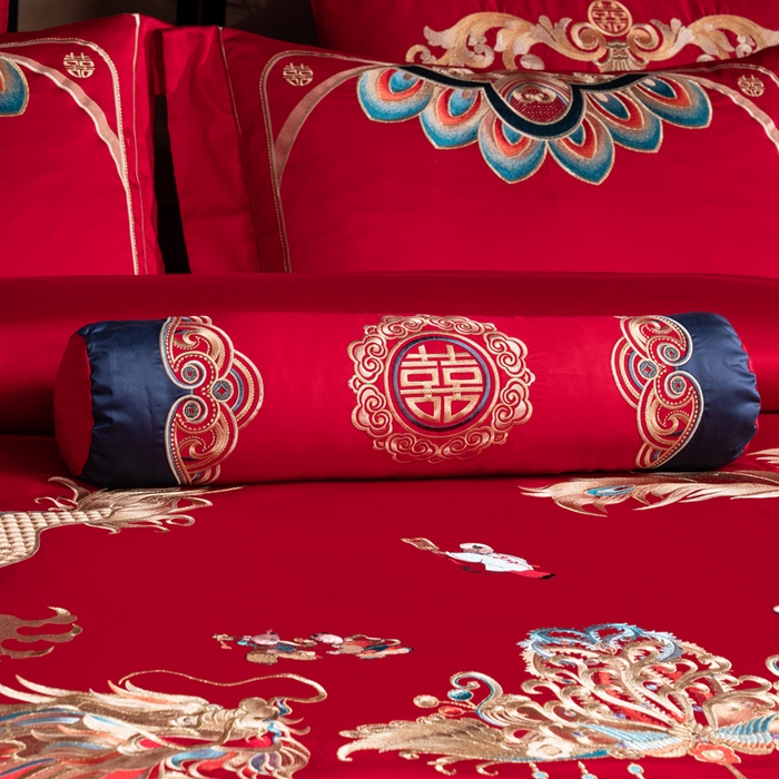 91家纺网 家纺一手货源 找家纺 慕她家纺 2026年全棉纯棉婚庆四件套大红色刺绣结床上用品（床盖款加40） 龙凤王朝