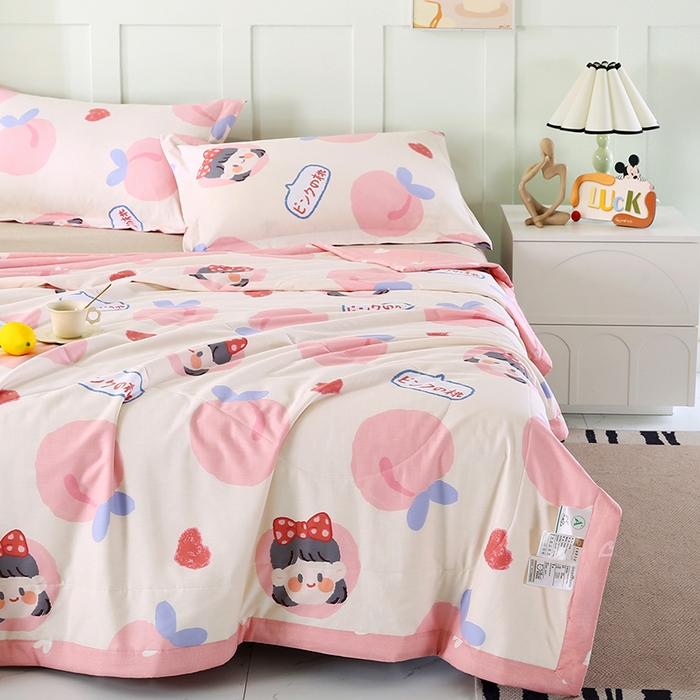 91家纺网 家纺一手货源 找家纺 米萝家居 2026新款全棉夏凉被纯棉空调被印花夏被 白桃公主