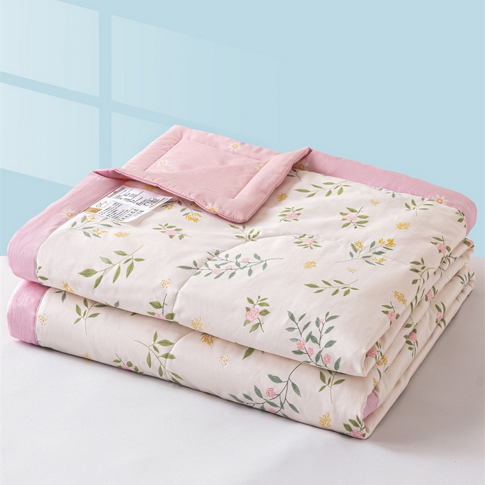 91家纺网 家纺一手货源 找家纺 米萝家居 2026新款全棉夏凉被纯棉空调被印花夏被 碧叶粉黛