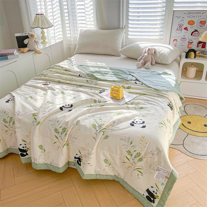 91家纺网 家纺一手货源 找家纺 米萝家居 2026新款全棉夏凉被纯棉空调被印花夏被 可爱熊猫