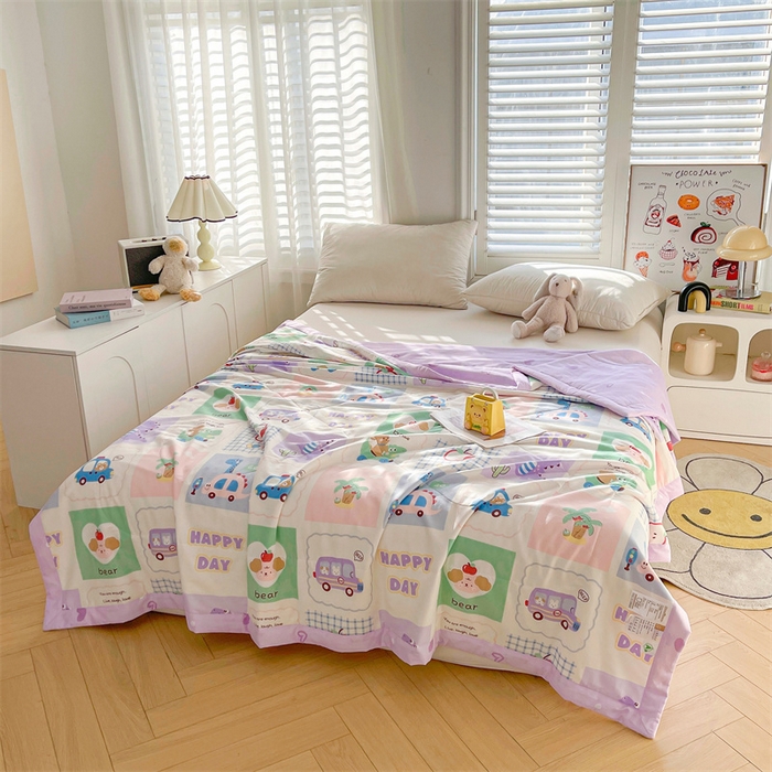 91家纺网 家纺一手货源 找家纺 米萝家居 2026新款全棉夏凉被纯棉空调被印花夏被 快乐时光