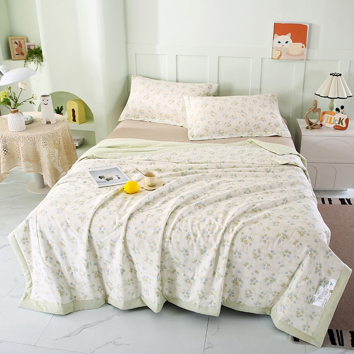 91家纺网 家纺一手货源 找家纺 米萝家居 2026新款全棉夏凉被纯棉空调被印花夏被 青岚语