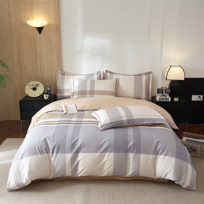 91家纺网 家纺一手货源 找家纺 沐白家居 2026新款亲肤舒适全棉印花四件套 莱卡-咖