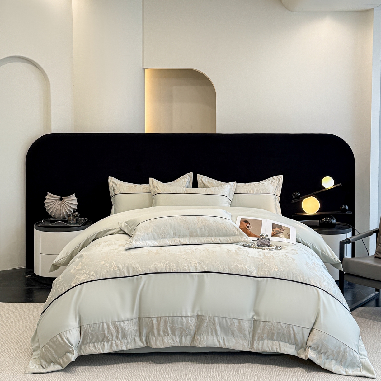 91家纺网 家纺一手货源 找家纺 狂想家 2026新款简约浮雕大提花四件套 繁星绿