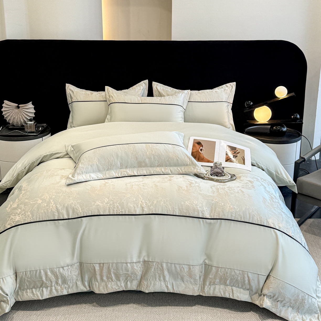 91家纺网 家纺一手货源 找家纺 狂想家 2026新款简约浮雕大提花四件套 繁星绿