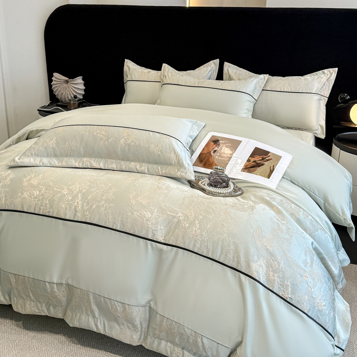 91家纺网 家纺一手货源 找家纺 狂想家 2026新款简约浮雕大提花四件套 繁星绿