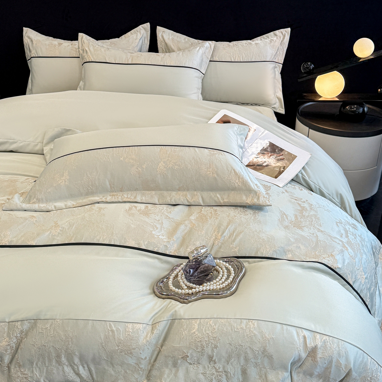 91家纺网 家纺一手货源 找家纺 狂想家 2026新款简约浮雕大提花四件套 繁星绿