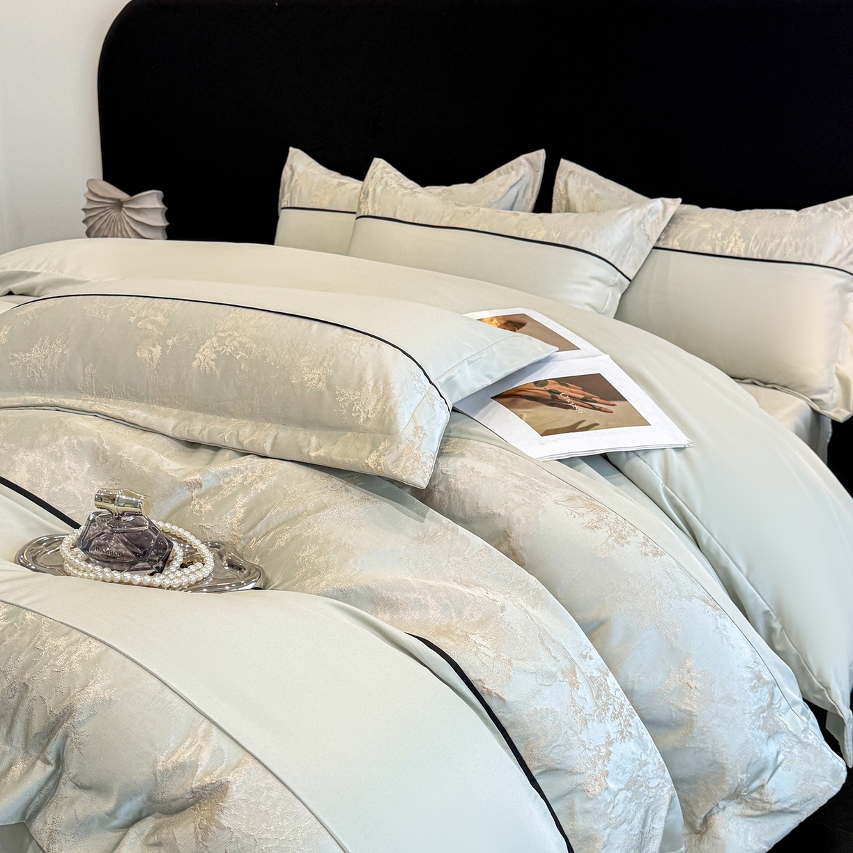 91家纺网 家纺一手货源 找家纺 狂想家 2026新款简约浮雕大提花四件套 繁星绿