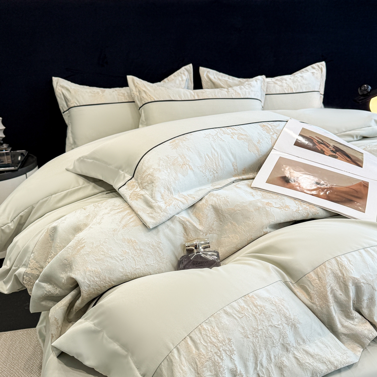 91家纺网 家纺一手货源 找家纺 狂想家 2026新款简约浮雕大提花四件套 繁星绿