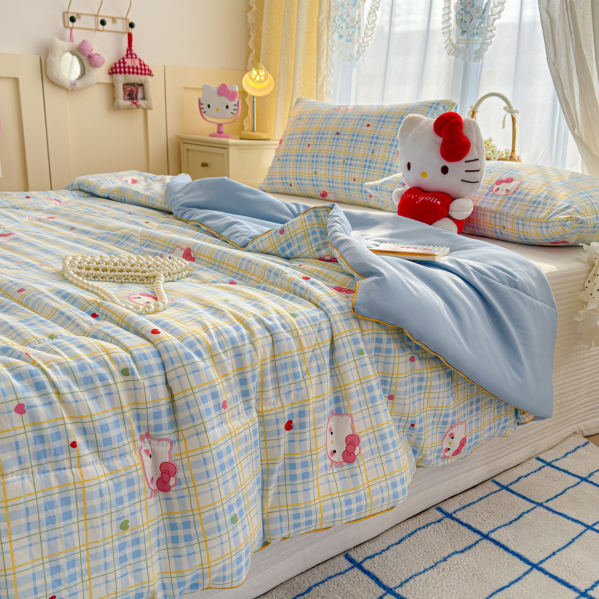 91家纺网 家纺一手货源 找家纺 弗苓家纺 2026新款A类水洗皱皱纱夏被夏凉被空调被 奶糖KT