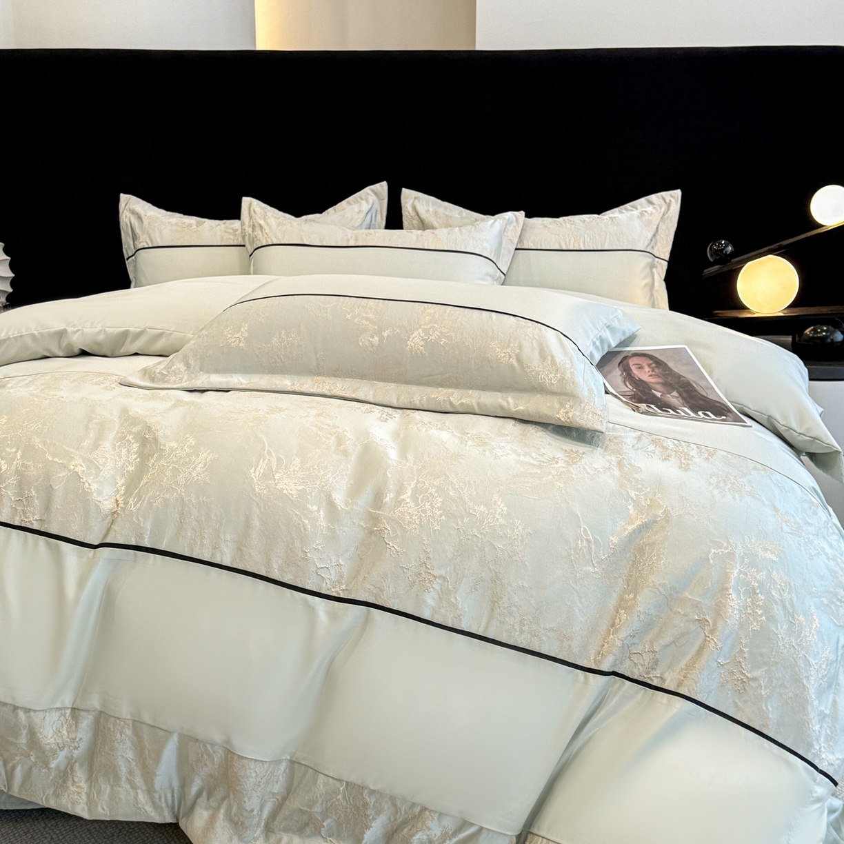 91家纺网 家纺一手货源 找家纺 狂想家 2026新款简约浮雕大提花四件套 繁星绿