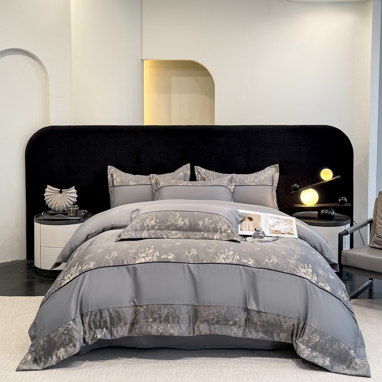 91家纺网 家纺一手货源 找家纺 狂想家 2026新款简约浮雕大提花四件套 高级灰