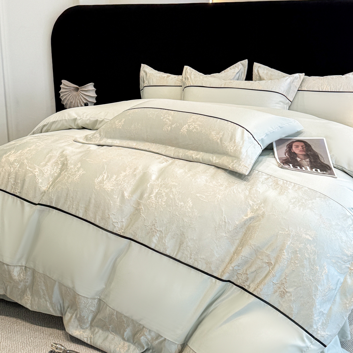 91家纺网 家纺一手货源 找家纺 狂想家 2026新款简约浮雕大提花四件套 繁星绿