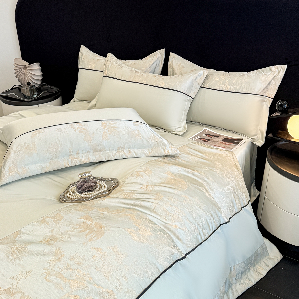 91家纺网 家纺一手货源 找家纺 狂想家 2026新款简约浮雕大提花四件套 繁星绿