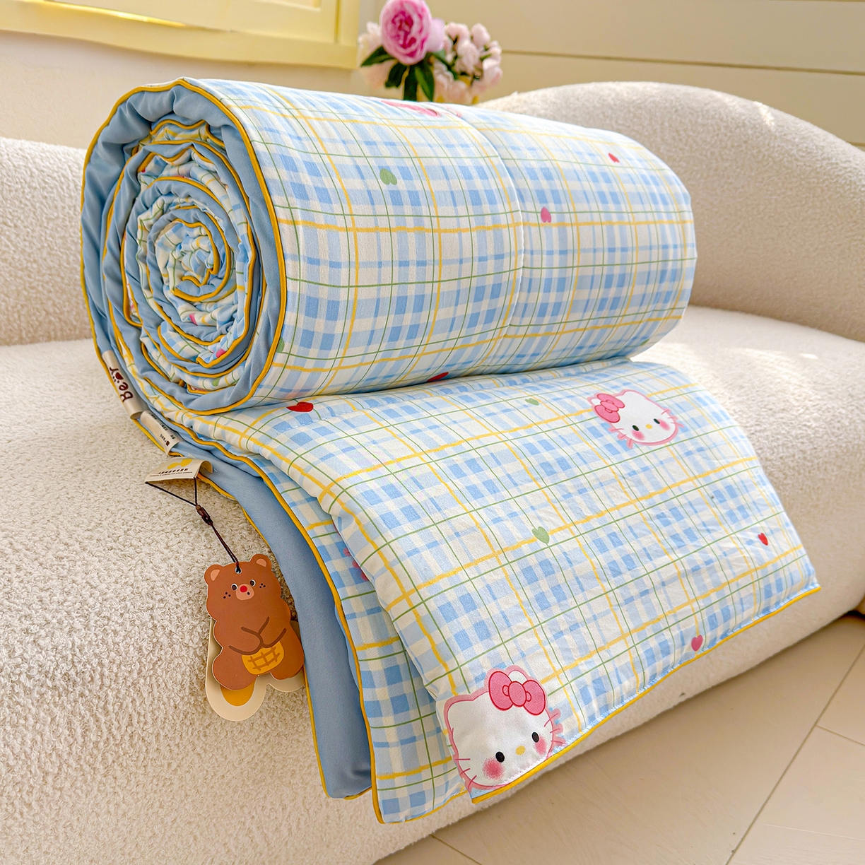 91家纺网 家纺一手货源 找家纺 弗苓家纺 2026新款A类水洗皱皱纱夏被夏凉被空调被 奶糖KT