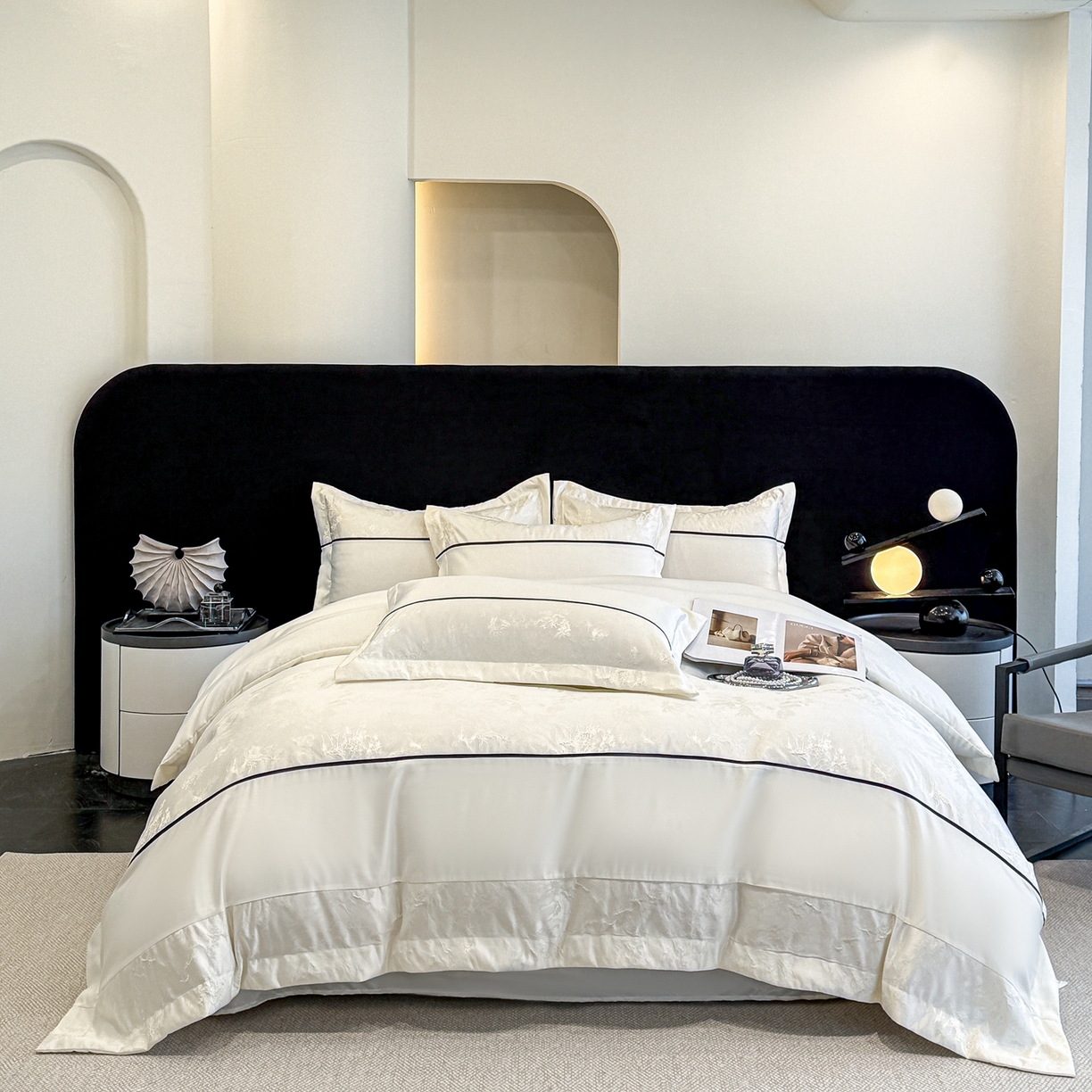 91家纺网 家纺一手货源 找家纺 狂想家 2026新款简约浮雕大提花四件套 奶昔白