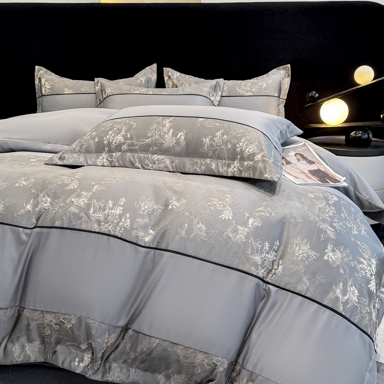 91家纺网 家纺一手货源 找家纺 狂想家 2026新款简约浮雕大提花四件套 高级灰