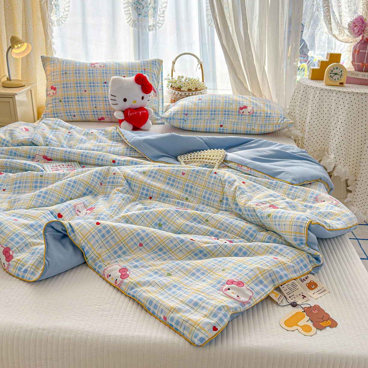 91家纺网 家纺一手货源 找家纺 弗苓家纺 2026新款A类水洗皱皱纱夏被夏凉被空调被 奶糖KT