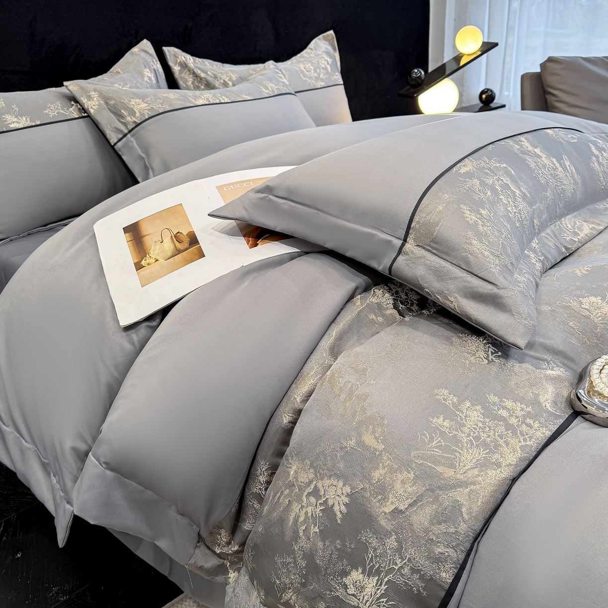 91家纺网 家纺一手货源 找家纺 狂想家 2026新款简约浮雕大提花四件套 高级灰