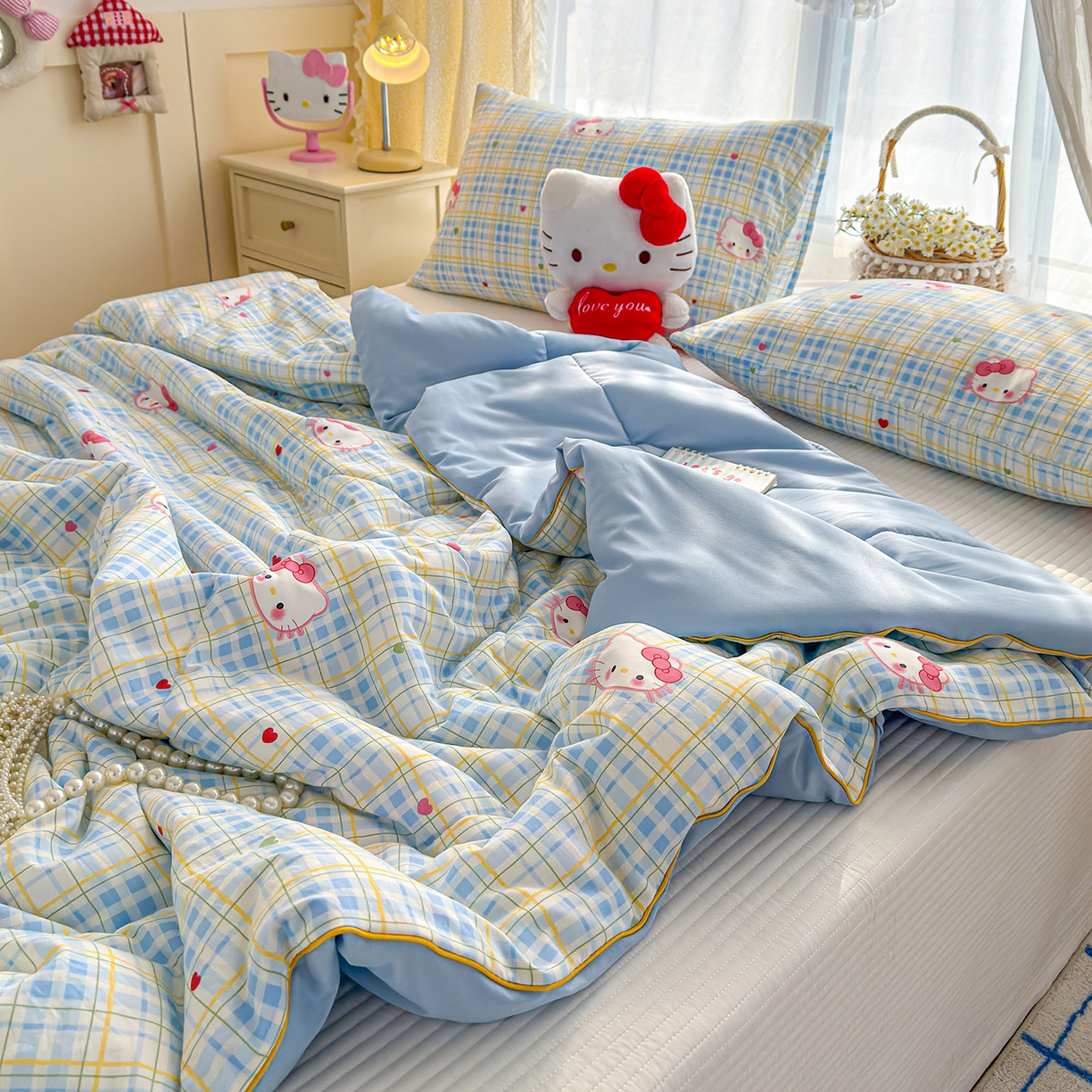 91家纺网 家纺一手货源 找家纺 弗苓家纺 2026新款A类水洗皱皱纱夏被夏凉被空调被 奶糖KT