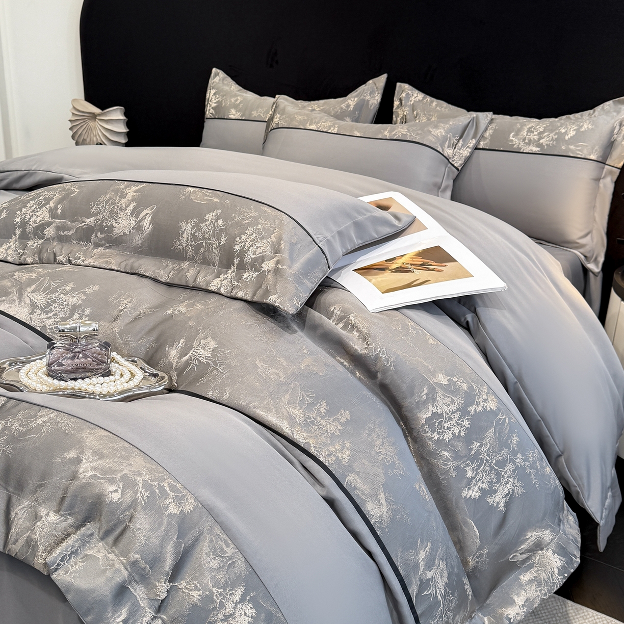 91家纺网 家纺一手货源 找家纺 狂想家 2026新款简约浮雕大提花四件套 高级灰