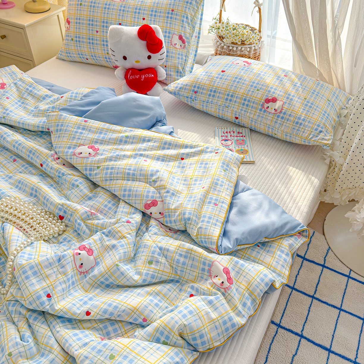 91家纺网 家纺一手货源 找家纺 弗苓家纺 2026新款A类水洗皱皱纱夏被夏凉被空调被 奶糖KT