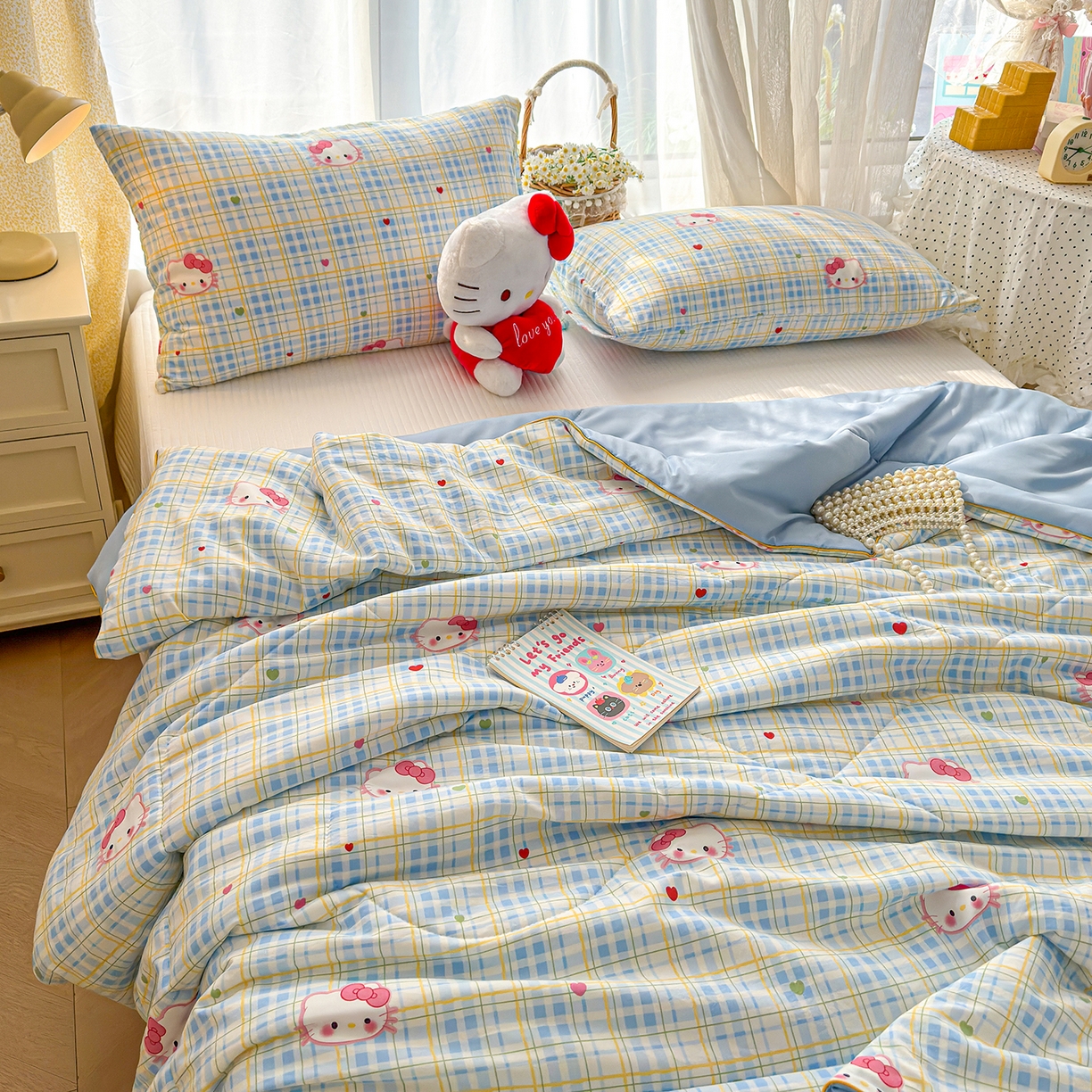 91家纺网 家纺一手货源 找家纺 弗苓家纺 2026新款A类水洗皱皱纱夏被夏凉被空调被 奶糖KT